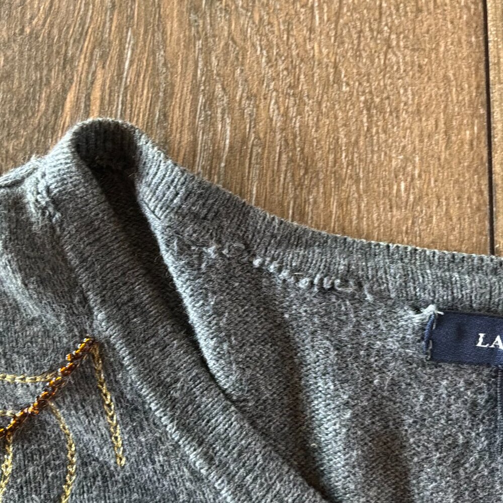 Lands End women's embroidered beaded gray cardigan cotton/cashmere size Large - Picture 4 of 12